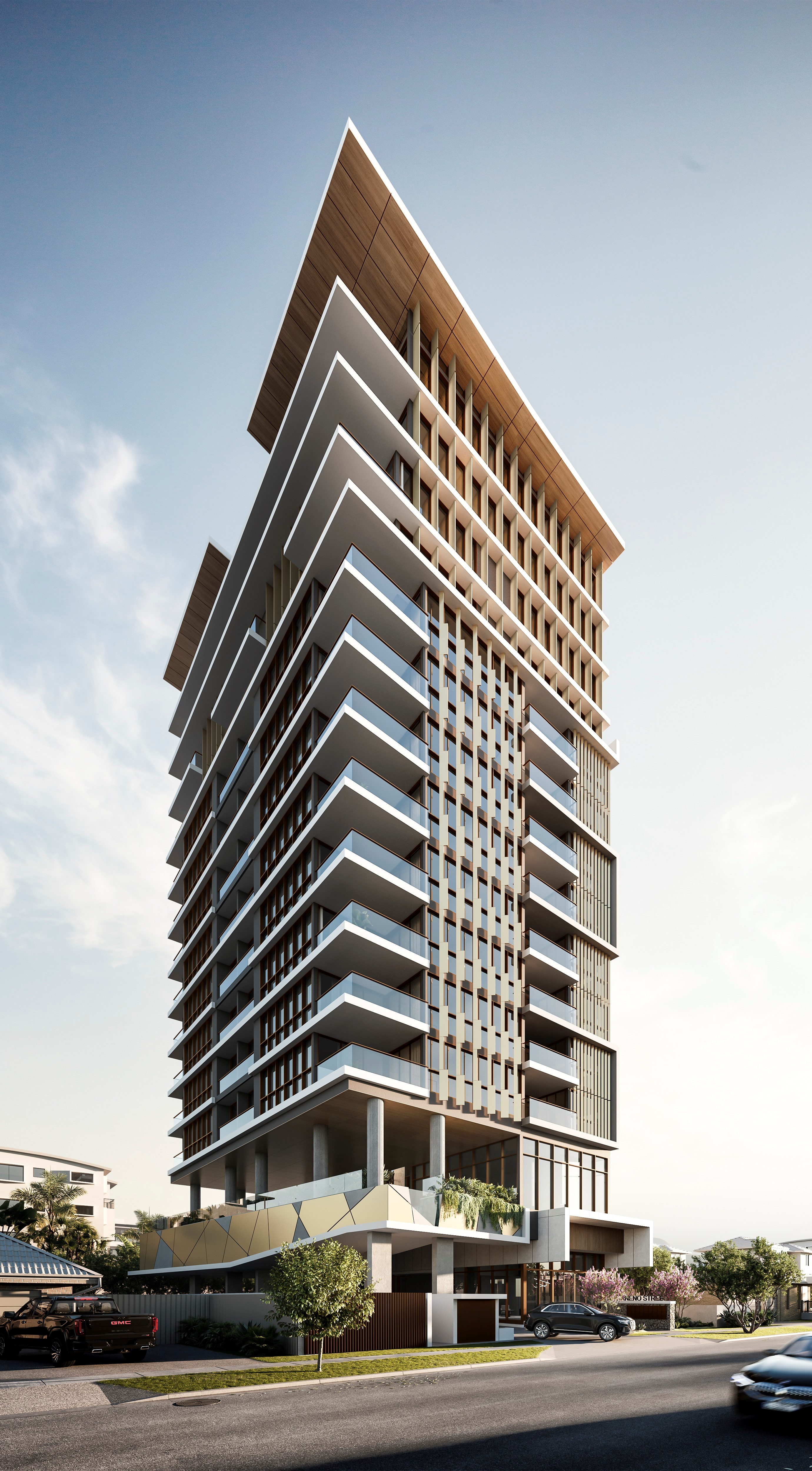 Architectural exterior of the Y Collection apartment building